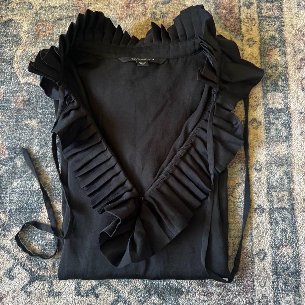 Club Monaco Black Ruffled Bib Collar Blouse XS
